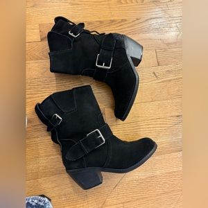 DV woman’s suede leather slip on mid calf boots 8